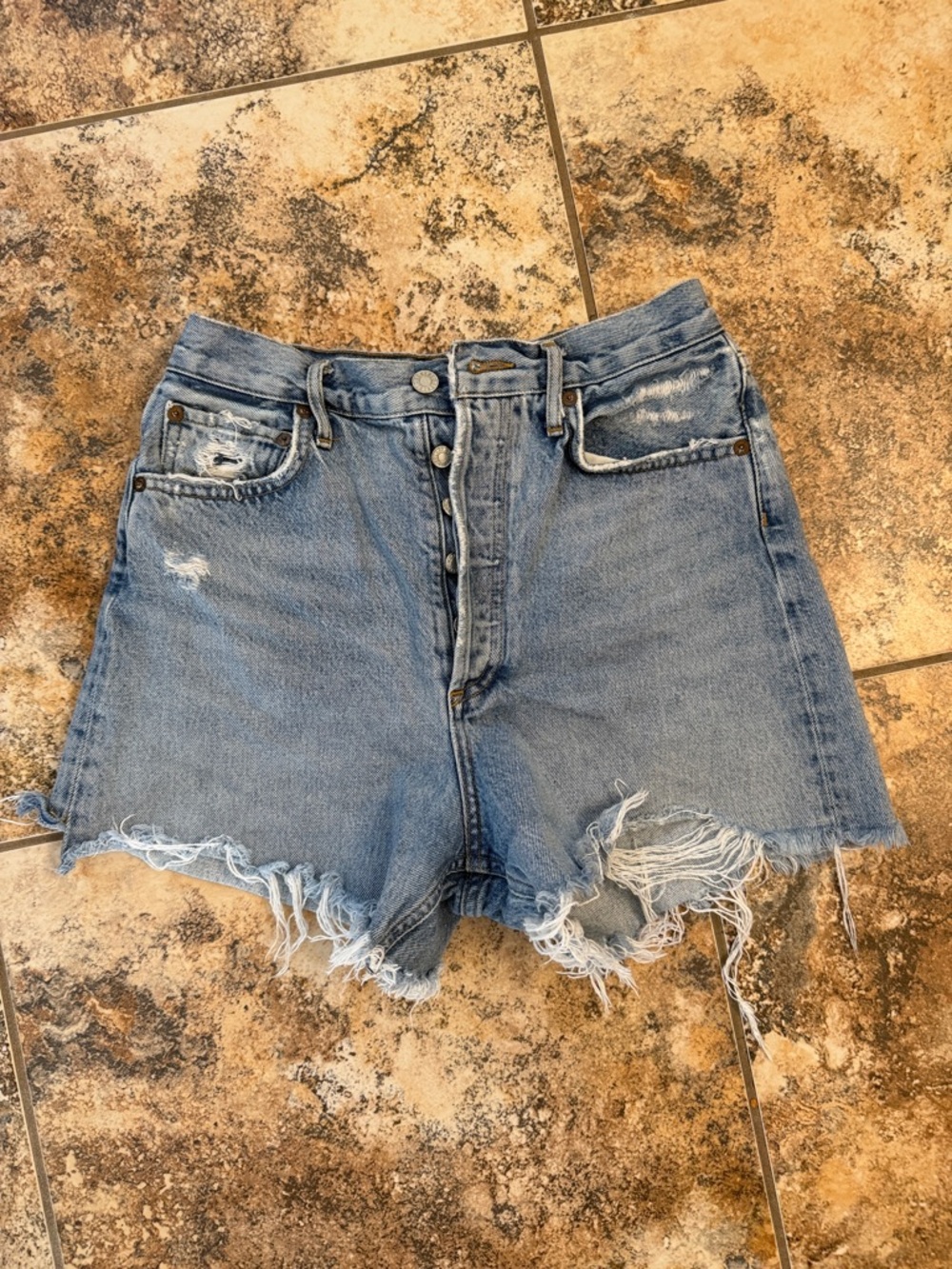 Agolde High-Rise Distressed Denim Women’s Shorts - Light Blue